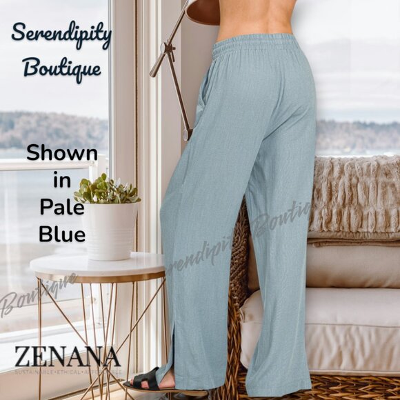 Zenana Baggy Flare Leg Elastic Drawstring Baggy Lightweight Linen Pants. - Picture 5 of 8